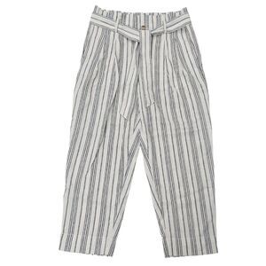 Madewell Linen Blend Paperbag Pants Womens 12 White Striped Belted Loungewear
